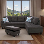 Sectional Couches for Living Room with Movable Chaise & Storage Ottoman - 97.5" Linen L Shaped Couches for Living Room Apartment, 4 Seat Home Furniture Modular Sectional Sofas, Dark Brown