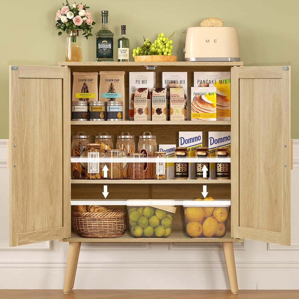 Iwell Storage Cabinet with 2 Shelves, Rattan Cabinet with 2 Doors, Sideboard ...