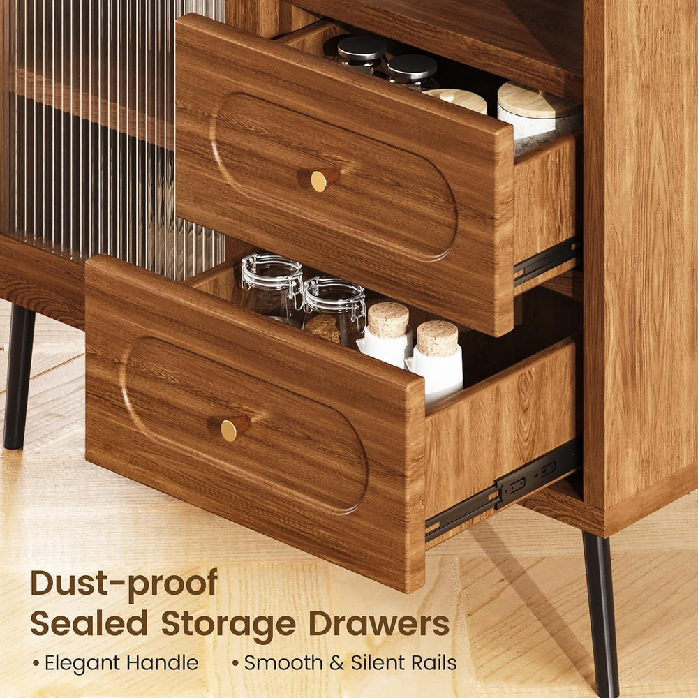 Wood Sideboard Cabinet - Slim Side Board Buffet Cabinet with Storage, Small A...