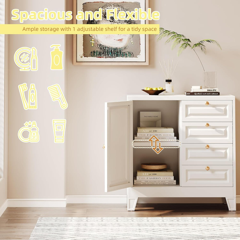 Bathroom Storage Cabinet with 4 Drawers,Metal Bathroom Floor Cabinet with Doo...