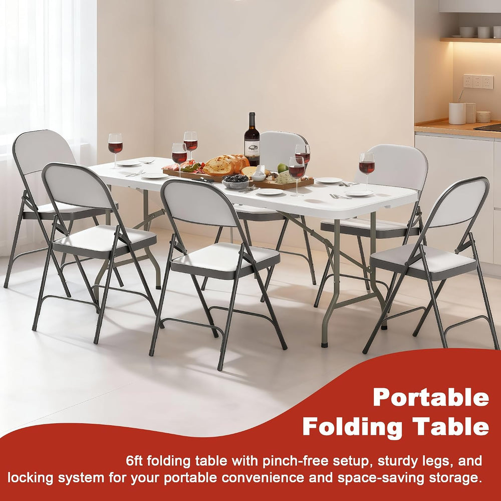 Elevon Folding Table, 6 Feet Heavy Duty Fold-in-Half Utility Table Indoor Out...