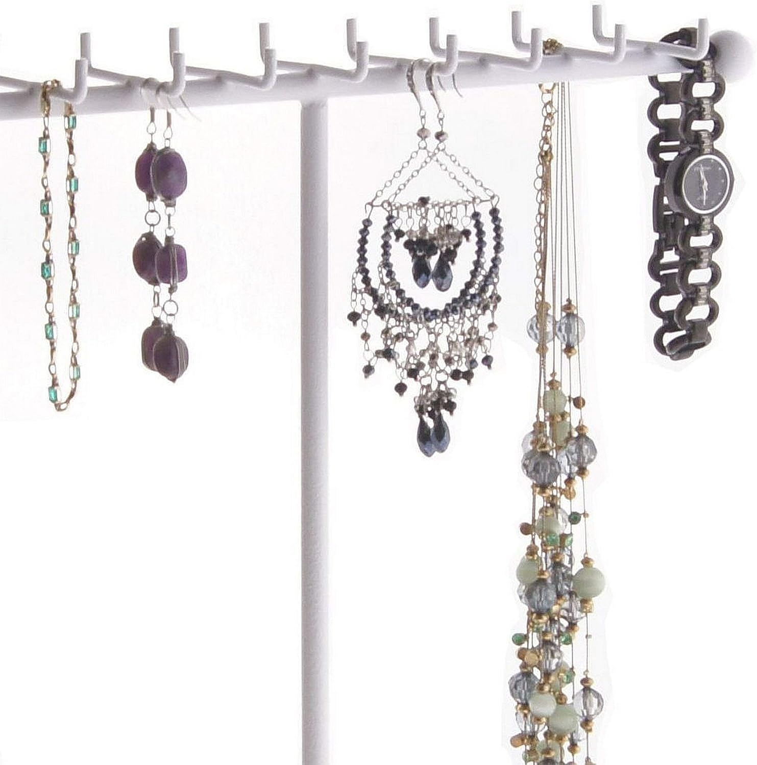 Angelynn's Sturdy Long Necklace Holder Organizer Tall Tabletop Pendant Display Stand, Freestanding Large Capacity Jewelry Tree, Gianna White 11 1/2" Wide x 14 1/2" Tall