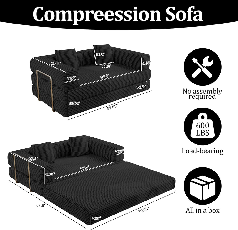 BSHOMGI Convertible Futon Sofa Bed, Couch for Living Room,Modular Futon Couch...