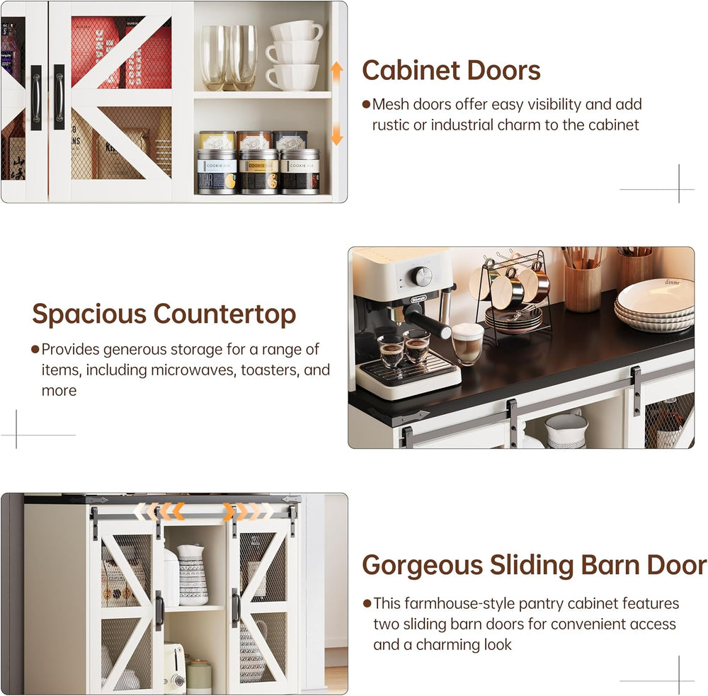 71" Tall Farmhouse Pantry Storage Cabinet With LED Lights and Charging S...