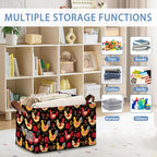 Cute Roosters Storage Basket,Leaf Collapsible Storage Bin Cubes for Living Room Bedroom Blankets Home Storage 17x11.5x10Inch