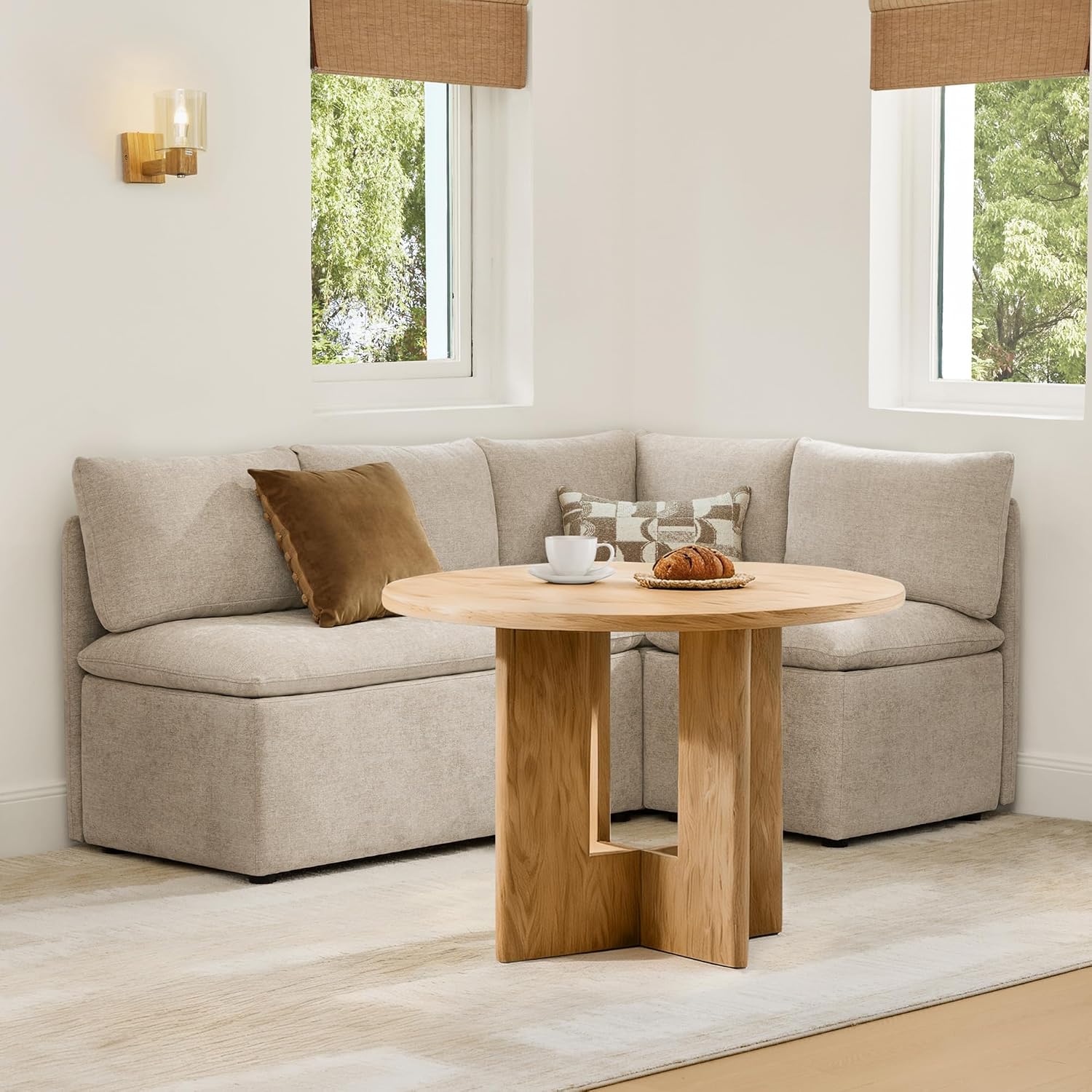 CHITA Breakfast Nook Bench with Storage, Banquette Seating, 4 Seats, Khaki | L Shaped Corner Dining Bench for Kitchen & Dining Room, Modular Upholstered Fabric Seating with Back
