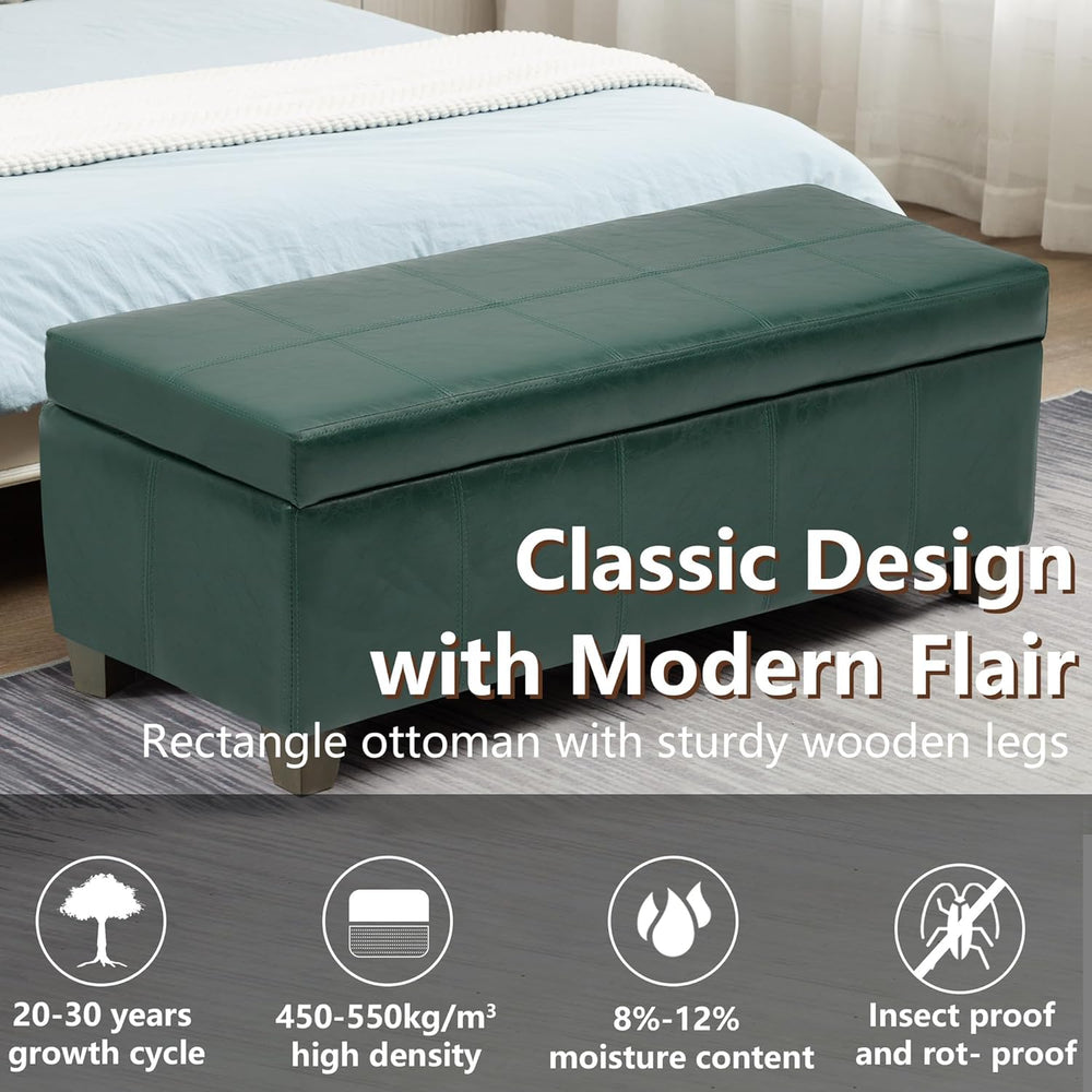 51 Inch Storage Ottoman, Storage Bench with Safety Hinge, Upholstered Synthet...