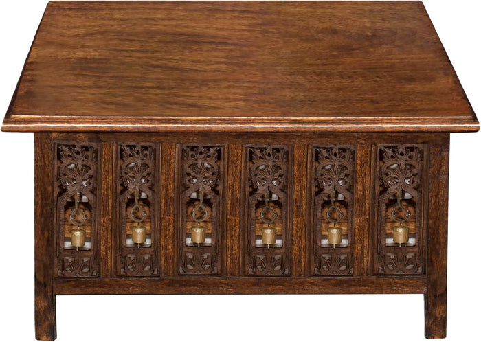 COTTON CRAFT Solid Wood Coffee Table - Hand Carved Decorative Center Table