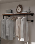 Clothes Rack 36in, Wall Mounted Garment Racks with Real Walnut Wood Shelves, Heavy Duty Hanging Clothes Rack, Multi-Purpose Hanging Rod, Space-Saving Closet Storage