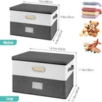 Large Linen Fabric Foldable Storage Bins with Removable Lid and Handles, Washable Storage Box Organizer Containers Baskets Cube with Cover for Bedroom,Office (Coffee&Cream, Large(2-Pack))