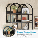 LITTLE TREE 6-Tier Open Bookshelf Set 2, Freestanding 78.7" Tall Arched Bookcase, Black Wooden Bookshelf with Metal Frame, Narrow Bookcase Display Shelves for Living Room, Bedroom, Office