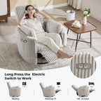 Power Recliner,Nursery Swivel Glider Rocking Chair with USB Port,Upholstered Adult Electric Recliner Rocking Chair with 2 Pillows for Living Room Bedroom(Lightgrey Corduroy, Power-Driven)