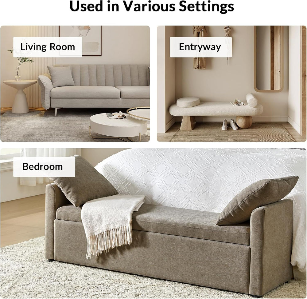 59.5" Modern Storage Ottoman Bedroom Bench, End of Bed Bench with Throw ...