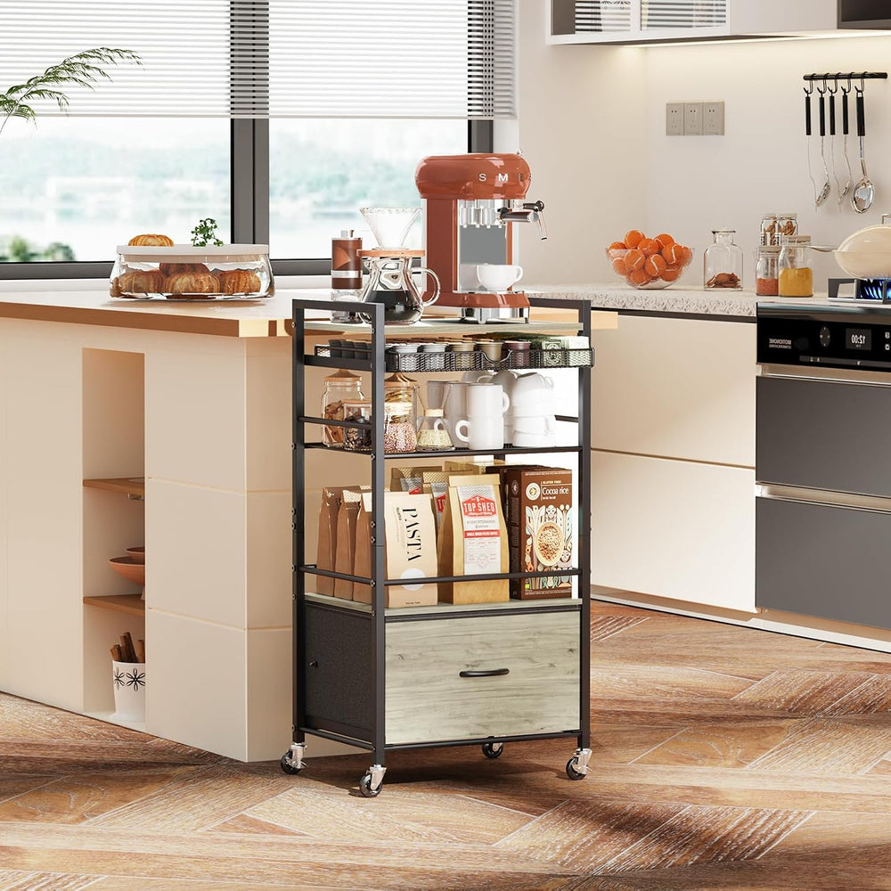 Coffee Bar Cabinet with Storage，5 Tier Coffee Station Table on Wheels, 33.6&q...