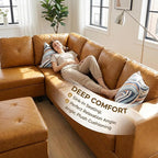 3-Piece L-Shaped Modular Leather Sofa – Convertible Sectional Couch with Movable Chaise & Storage Ottoman, Multi-Scene Use for Living Room, Apartment & Office, Ginger Yellow