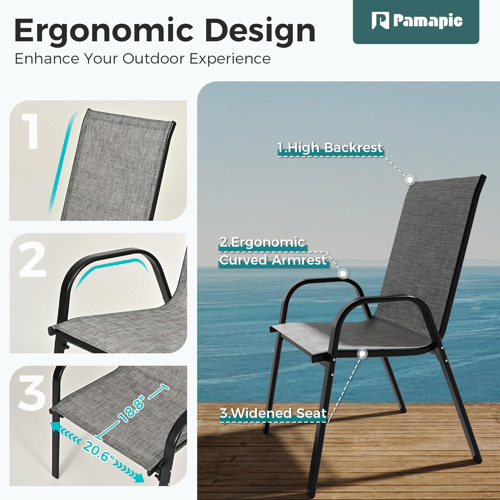 Pamapic Outdoor Dining Sets for 6, Rectangular Steel Slat Table with 6 Textil...