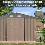 Patiowell 10 x 10 FT Outdoor Storage Shed,Metal Yard Shed with Design of Lockable Doors, Utility and Tool Storage for Garden, Patio, Backyard, Outside use,Brown