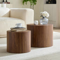 Nesting Coffee Table Set of 2, Modern Round Coffee Table Drum Side Table, Wooden Circle Accent Tables End Tables for Small Spaces Living Room Bedroom Office (Walnut)