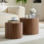 Nesting Coffee Table Set of 2, Modern Round Coffee Table Drum Side Table, Wooden Circle Accent Tables End Tables for Small Spaces Living Room Bedroom Office (Walnut)