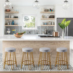 Yaheetech Bar Stools Set of 4, Velvet Round Counter Stools, Backless Counter Height Bar Chairs with Golden Legs for Kitchen Dining Room Pub Cafe, Gray