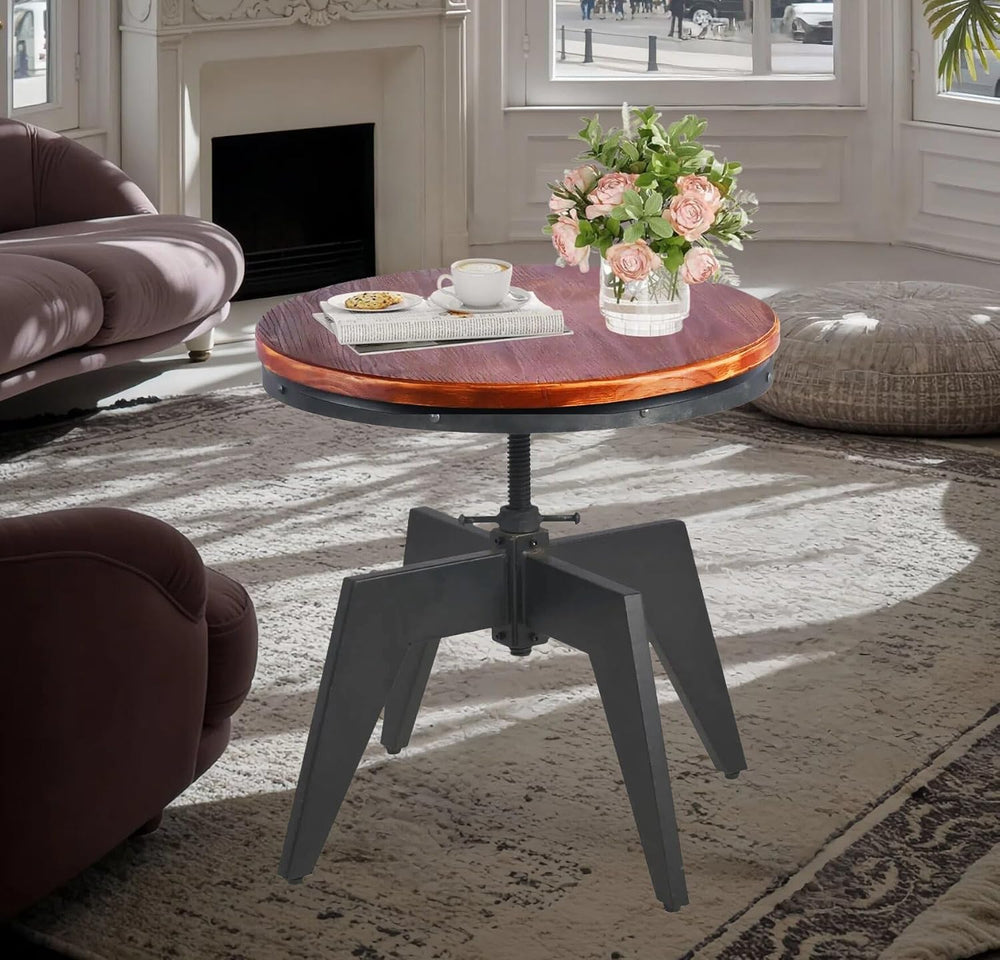 Topower Industrial Retro Round Table End Table Antique Height Ajustable Black...