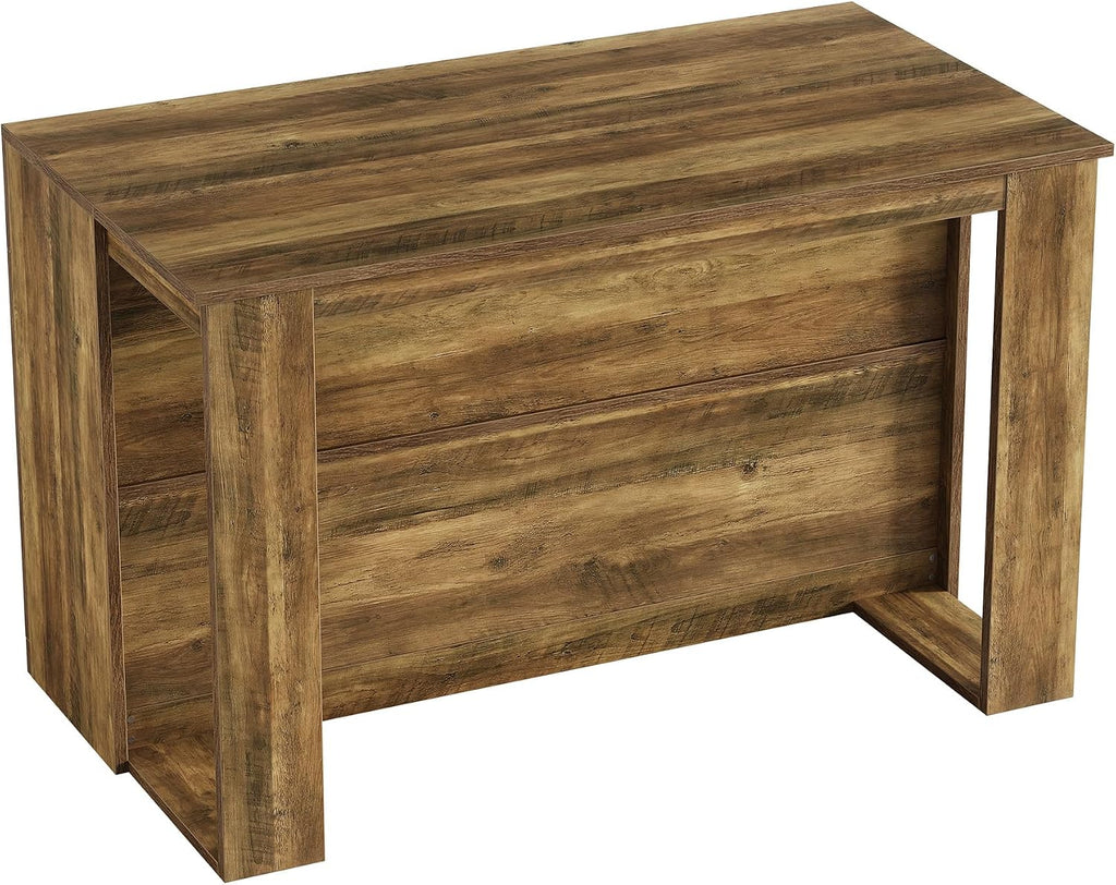Tribesigns Kitchen Island with Storage, 55-in Counter Height Stationary Kitchen Table with 2-Tier Shelves & Large Worktop, Wooden Coffee Bar Table for Dining Room, Rustic Brown