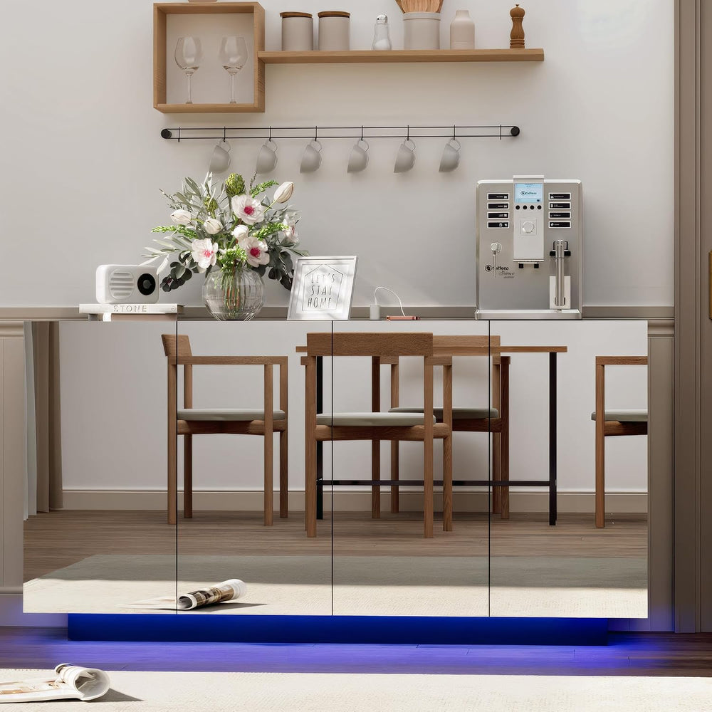 Anbuy Buffet Cabinet Mirror with Storage Black Sideboard with Storage Coffee ...