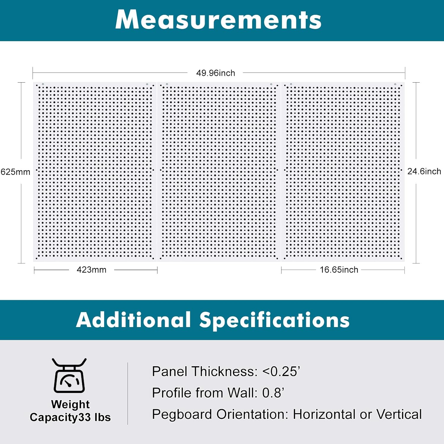 Pegboard Rack Garage Storage,Steel Pegboard Heavy Duty- 3 Pack 16-Inch X 24-Inch Metal Peg Board Tool Organization Panels (White)