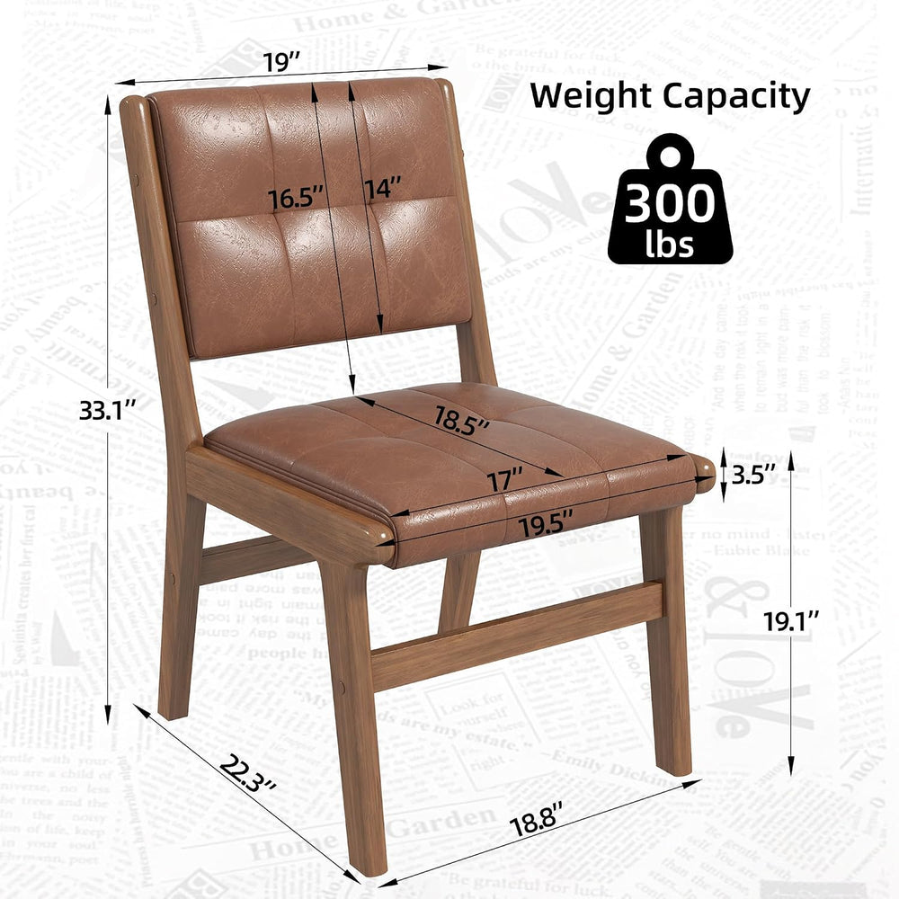 Faux Leather Dining Chairs Set of 2, Comfy Seat, Solid Wood Frame, Brown