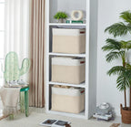 DECOMOMO Extra Large Storage Baskets, 54.5L Fabric Storage Bins for Organizing Linen Closet, Nursery (Khaki & White, XXXL - 3 pack)