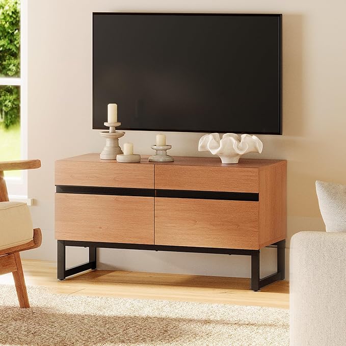 WAMPAT Modern TV Stand for TVs Up to 40 Inch, Entertainment Center Media Console with Storage Cabinet, TV Console for Living Room, Mocha