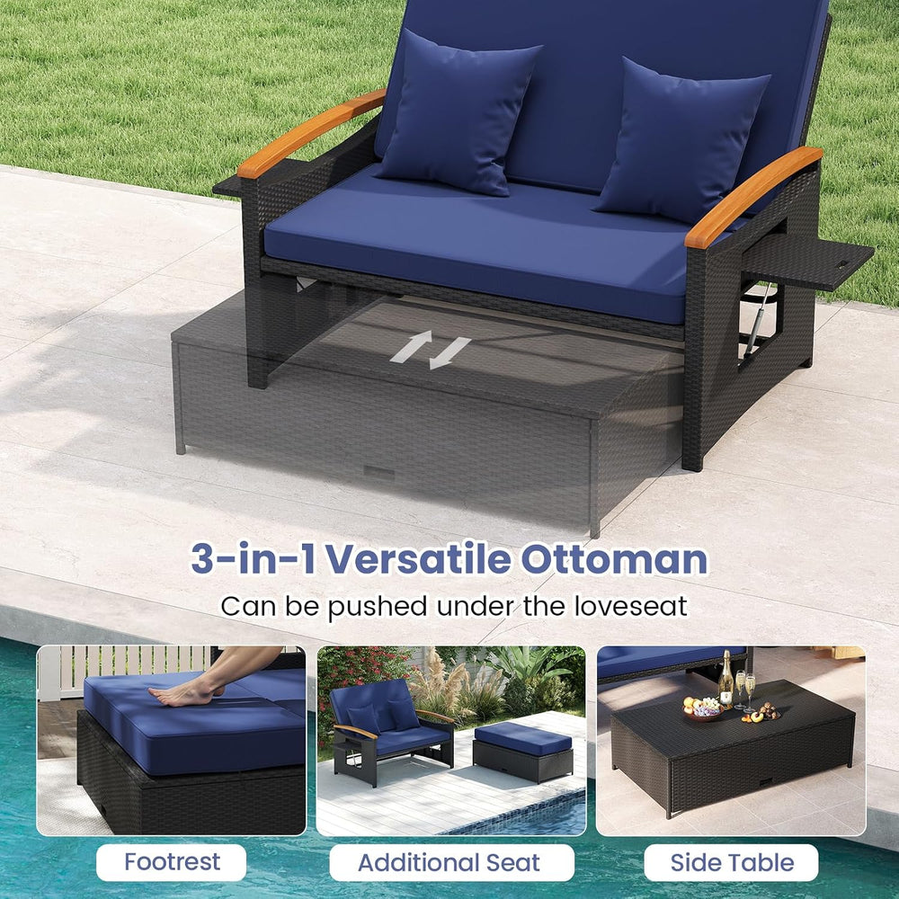 Tangkula Patio Rattan Daybed with 4-Level Adjustable Backrest, Outdoor Wicker...