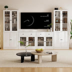TUSY 71" TV Stand Storage Set - 2 Tall Bookcases & 2 Side Cabinets, Media Console with Glass & Wood Doors, Entertainment Center with Drawers, Tall Media Console for Living Room (White, AFFA)