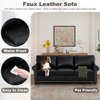 Faux Leather Sofa,82" W Mid Century Modern Couch with Storage Place,Oversized 3 Seater Sofa with Nailhead Trim&Rolled Armrests,Deep Seat Comfy Couch for Living Room,Bedroom,Apartment,Office(Black)