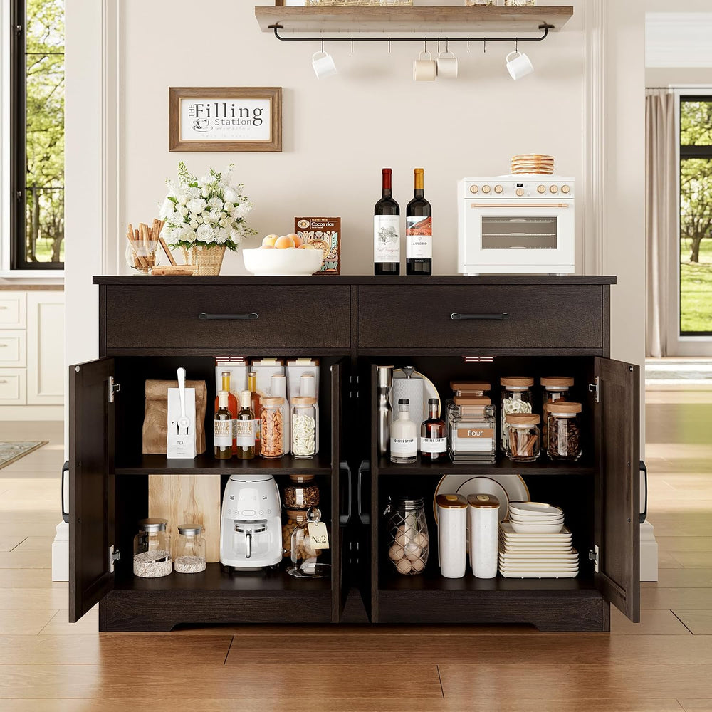 HOSTACK 47" W Kitchen Sideboard Buffet Cabinet with Storage Drawers, Bro...