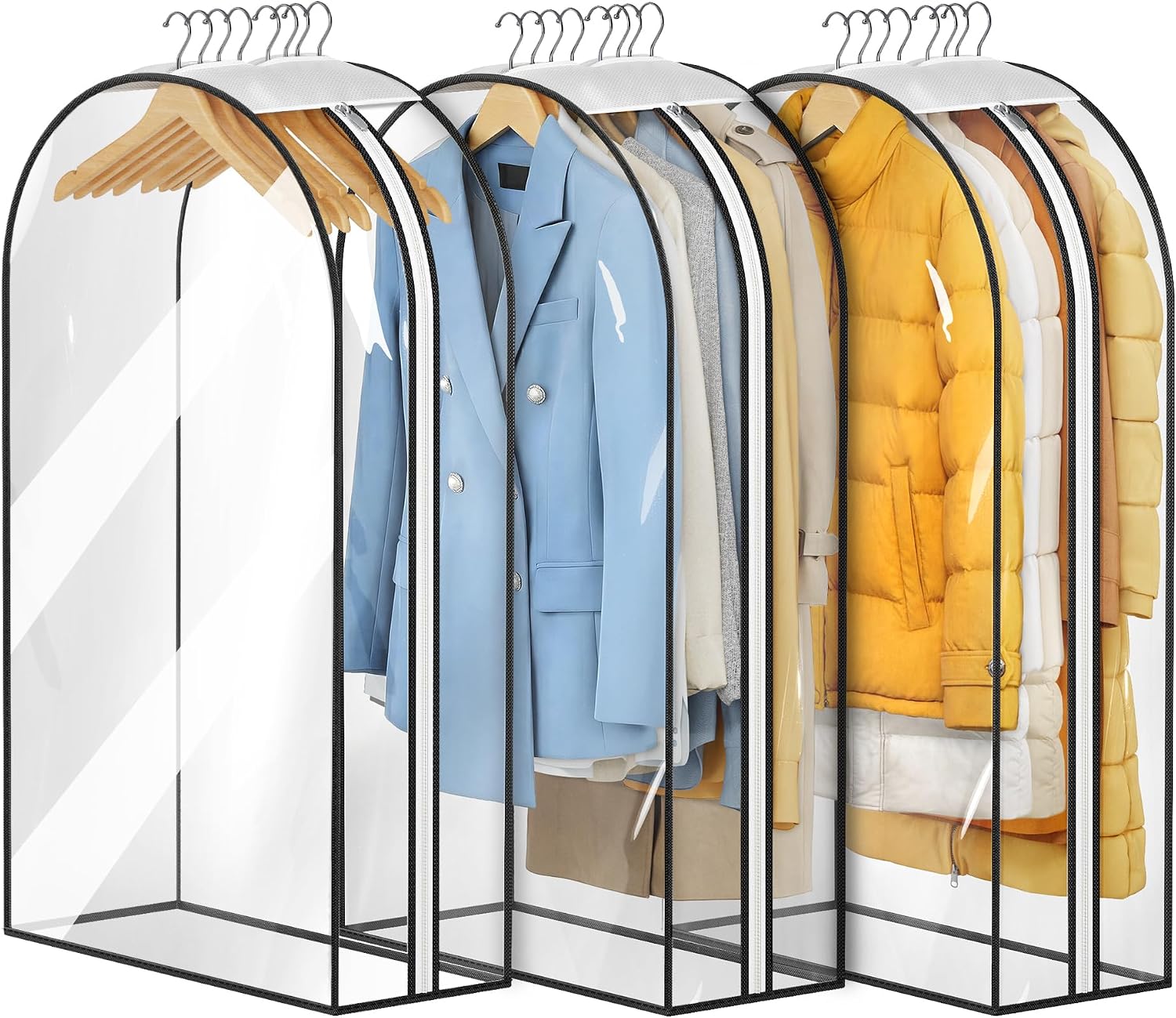 MISSLO 10" Gusseted All Clear Garment Bags for Hanging Clothes 3 Packs 40" Suit Bags for Closet Storage Hanging Clothes Storage Suit Cover for Shirts, Coats, Dresses