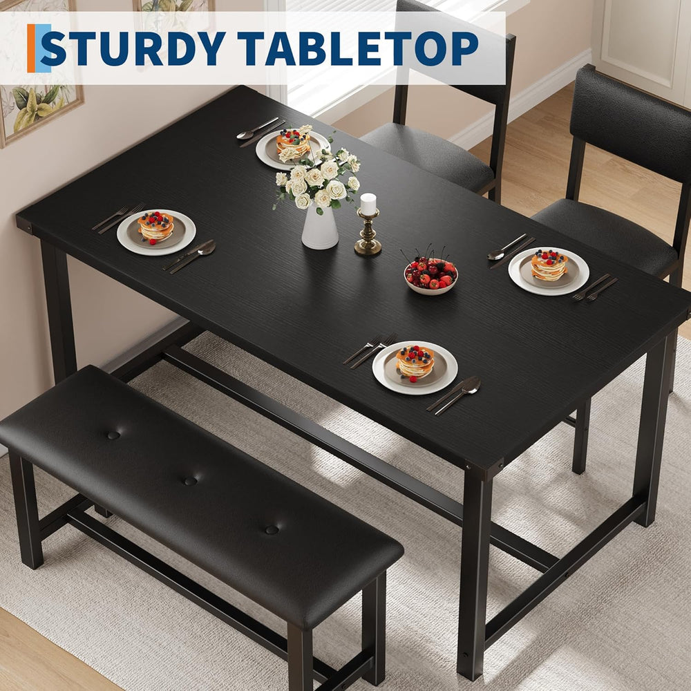 GarveeHome Dining Table Set for 4 with 2 Upholstered Chairs and Bench, 4 Piec...