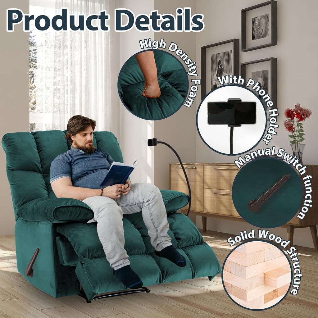 Manual Adjustable Oversized Recliner Chair with Phone Holder, Extra Large Recliner for Heavy Duty Adults 400lbs, Big Man Recliners for Living Room, Nursery, RV