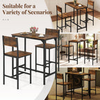 Tangkula 3 Piece Counter Height Bar Table Set, Pub Table and Chairs Set of 2, High Top Console Table with Stools for 2, Space-Saving Dinette Set for Breakfast Nook (Rustic Brown)