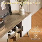 SUPERJARE TV Stand for 55 Inch TV, Entertainment Center with Adjustable Shelf, 2 Cabinets, TV Console Table, Media Console, Solid Wood Feet, Cord Holes, for Living Room, Bedroom, Gray and White