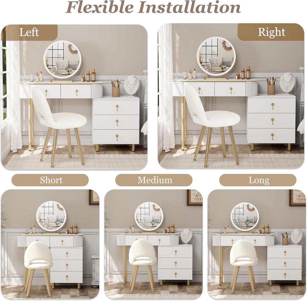 Royal Windsor Vanity Desk with LED Mirror & Chair, Flexible for Bedroom |...