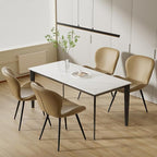 Nalupatio Dining Chairs Set of 6, Modern Dining Room Chairs Comfy Backrest Thick Upholstered Kitchen Chairs 19IN Height with Metal Legs Beige（Pu Leather）