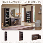 Triple Tilt Out Trash Can Cabinet, 20 Gallon Farmhouse Laundry Hamper Cabinet w/3 Drawers & Adjustable Shelf, Hidden Wooden Trash Can Cabinets with Storage Basket for Kitchen (Brown)