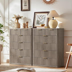 LEYAOYAO Fluted 6 Drawers Dresser for Bedroom, 42" Tall Modern Chest of Drawers with Metal Handle, Curved Profile Design,Grey Wood Drawer Organizer for Bedroom, Living Room, Hallway, Entryway