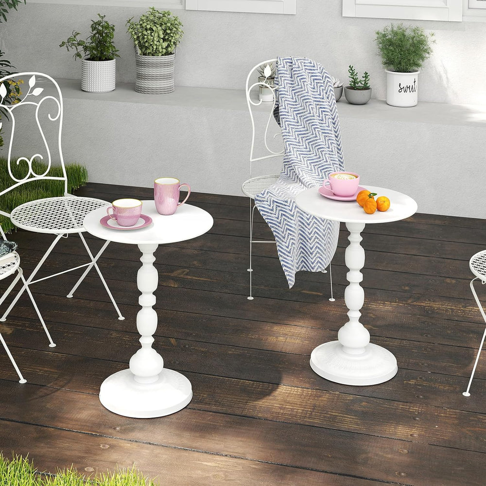 White Side Tables Set of 2 with Metal Pedestal Round End Tables for Small Spa...
