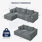 KINGYES 107'' Modular Sectional Sofa, L Shaped Cloud Couch for Living Room, Modern Boneless Sofa with Chaise for Bedroom, Light Gray