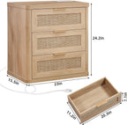 LEYAOYAO Rattan Night Stand Set of 2 with Charger Station, 23" Large 3 Drawer Boho Nightstand, Natural Wood Bedside Table Storage Cabinet, Bed Side End Tables for Bedroom, Living Room, Hallway