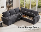 Vipbear 5 Seat L Shaped Modular Sectional Sleeper Sofa Bed with Pull Out Bed/Reclining Backrest/USB Ports/Storage Seat, Sectional Sleeper Couch, Tool-Free Assembly, Chenille Dark Grey