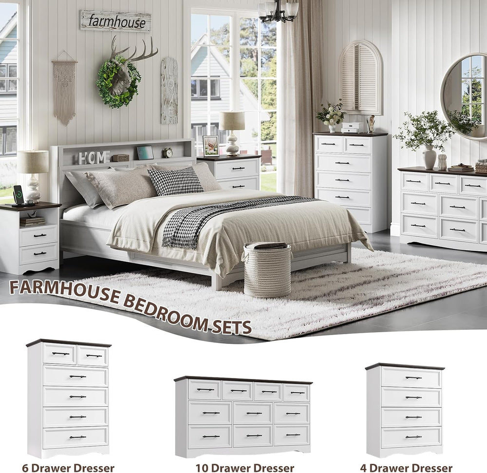 White 6-Drawer Dresser for Bedroom, 44" Tall Chest of Drawers