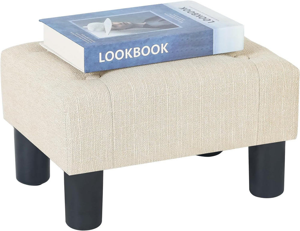 Adeco 15.4" Linen Upholstered Ottoman Footrest, Small Padded Foot Stool ...
